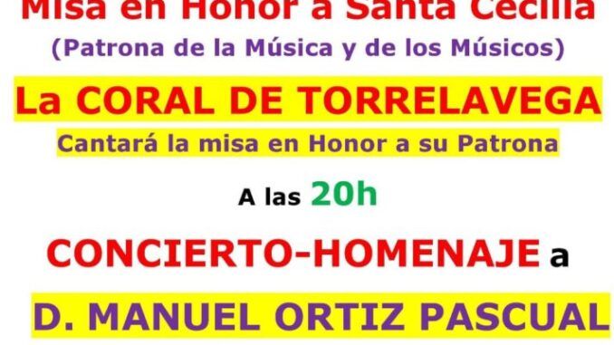 Viernes 22 de noviembre, 19.00 Misa y concierto de Santa Cecilia en Torrelavega